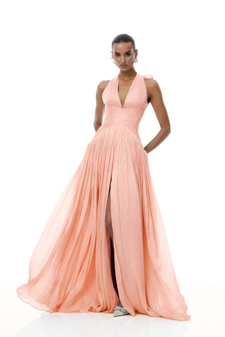 Rose Maxi Dress Pink Glossy Gathered