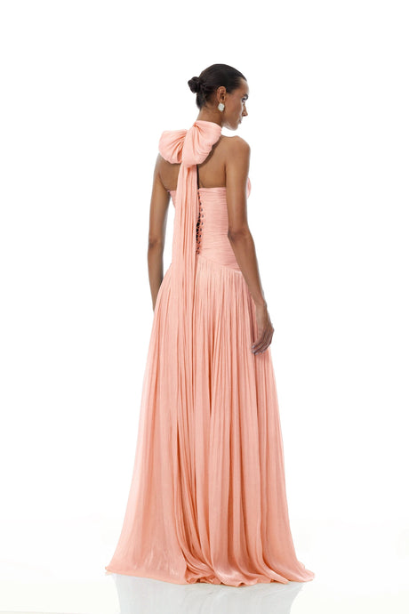 Rose Maxi Dress Pink Glossy Gathered