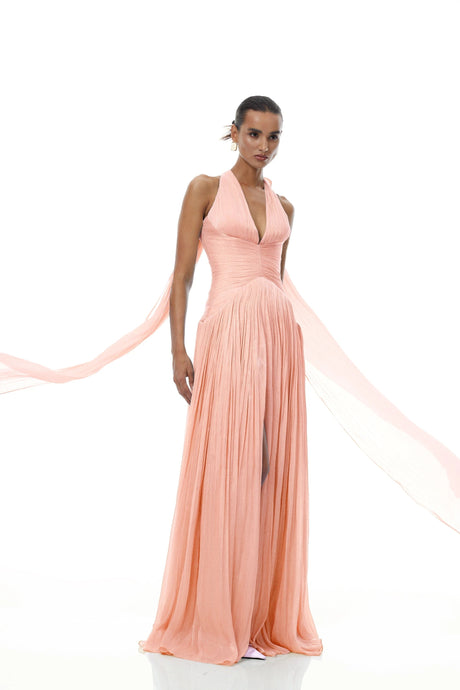 Rose Maxi Dress Pink Glossy Gathered