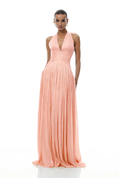 Rose Maxi Dress Pink Glossy Gathered