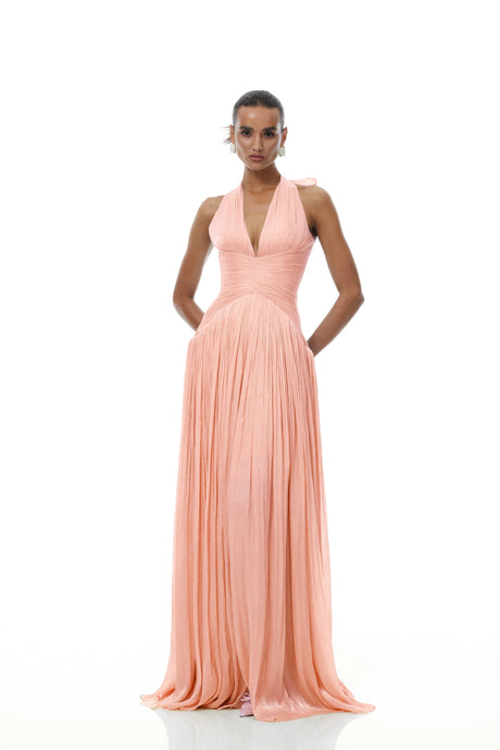Rose Maxi Dress Pink Glossy Gathered