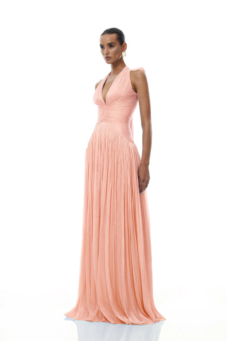 Rose Maxi Dress Pink Glossy Gathered