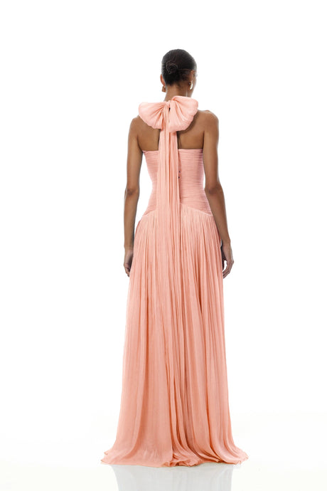Rose Maxi Dress Pink Glossy Gathered