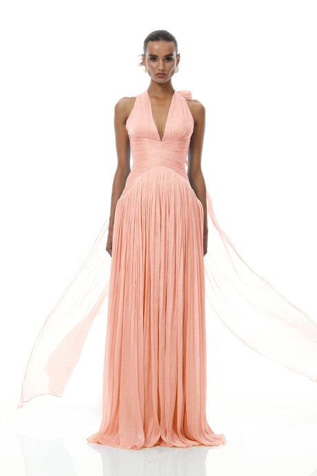 Rose Maxi Dress Pink Glossy Gathered