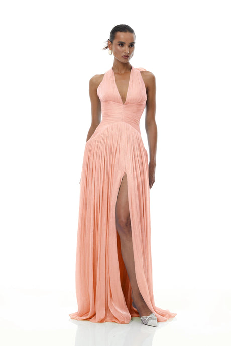 Rose Maxi Dress Pink Glossy Gathered