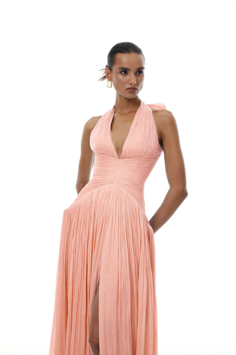 Térébenthine Pink Glossy Gathered Maxi Dress