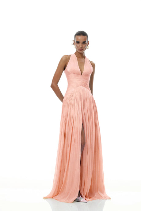 Rose Maxi Dress Pink Glossy Gathered