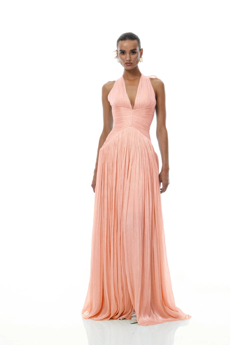 Rose Maxi Dress Pink Glossy Gathered