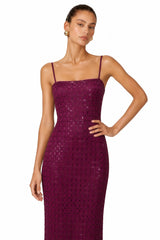 Térébenthine Purple Rhinestone Mesh Maxi Dress