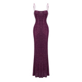 Térébenthine Purple Rhinestone Mesh Maxi Dress