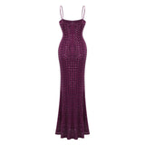 Térébenthine Purple Rhinestone Mesh Maxi Dress