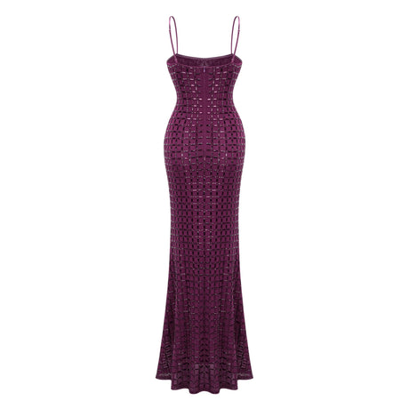 Natalia Maxi Dress Purple Rhinestone Mesh