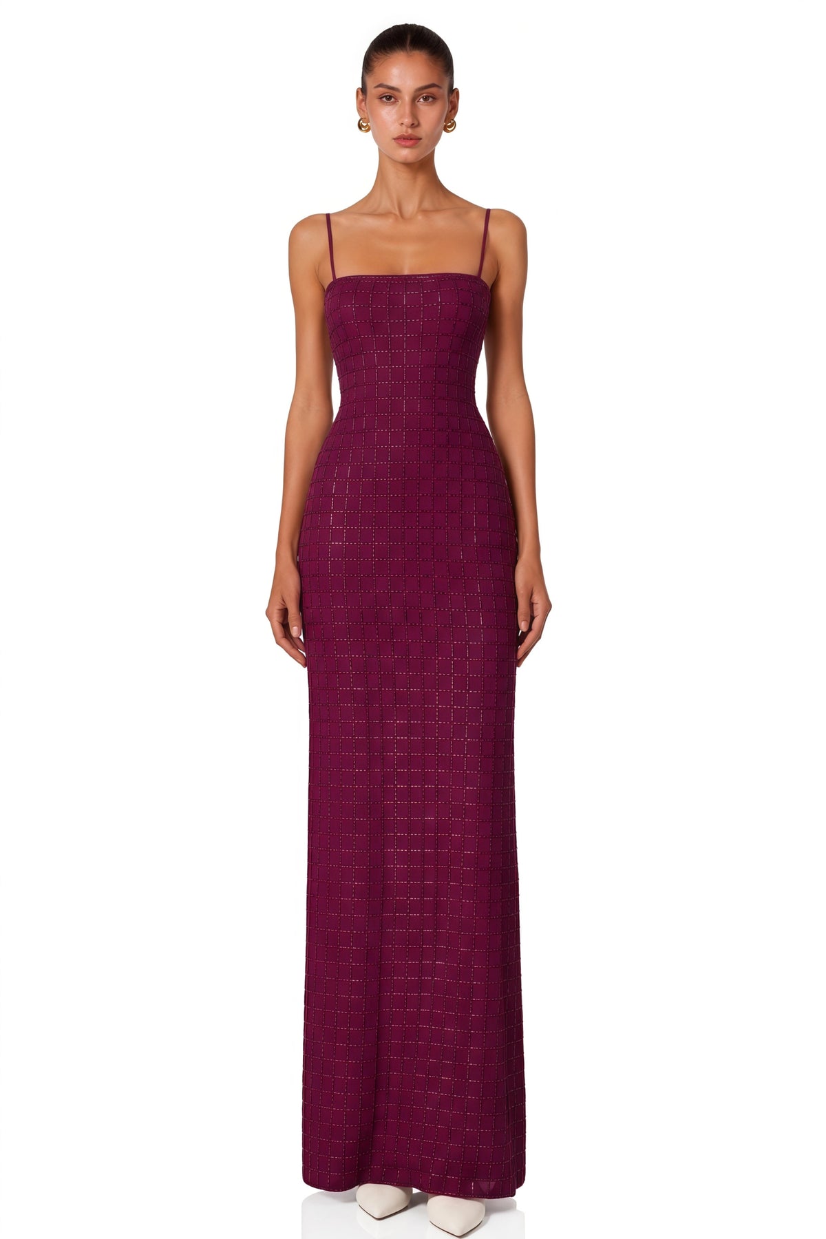 Térébenthine Purple Rhinestone Mesh Maxi Dress