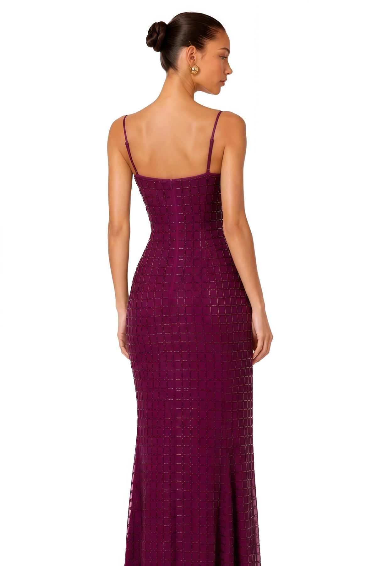 Térébenthine Purple Rhinestone Mesh Maxi Dress