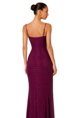 Térébenthine Purple Rhinestone Mesh Maxi Dress