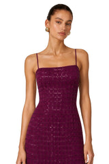 Térébenthine Purple Rhinestone Mesh Maxi Dress