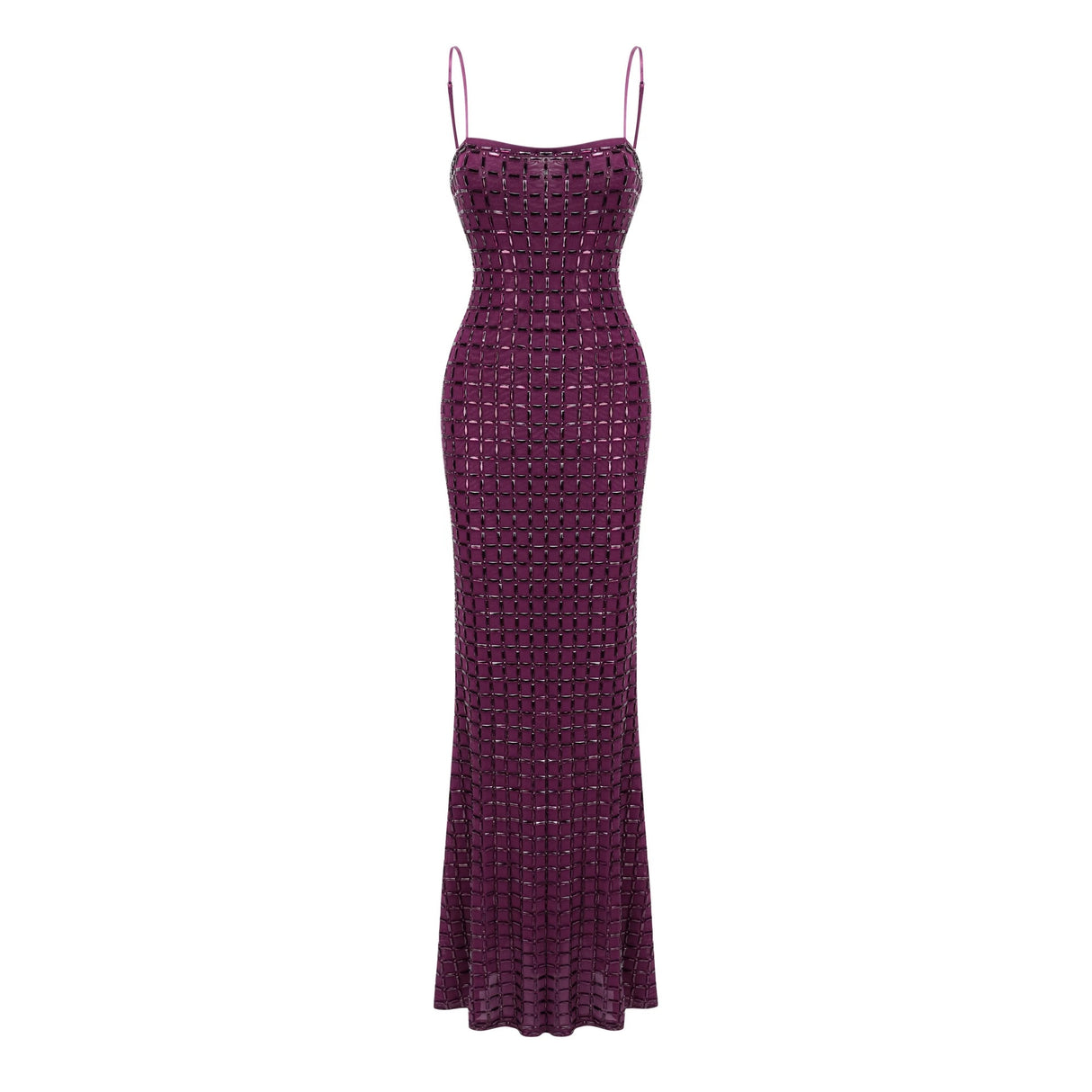 Térébenthine Purple Rhinestone Mesh Maxi Dress