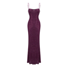 Térébenthine Purple Rhinestone Mesh Maxi Dress