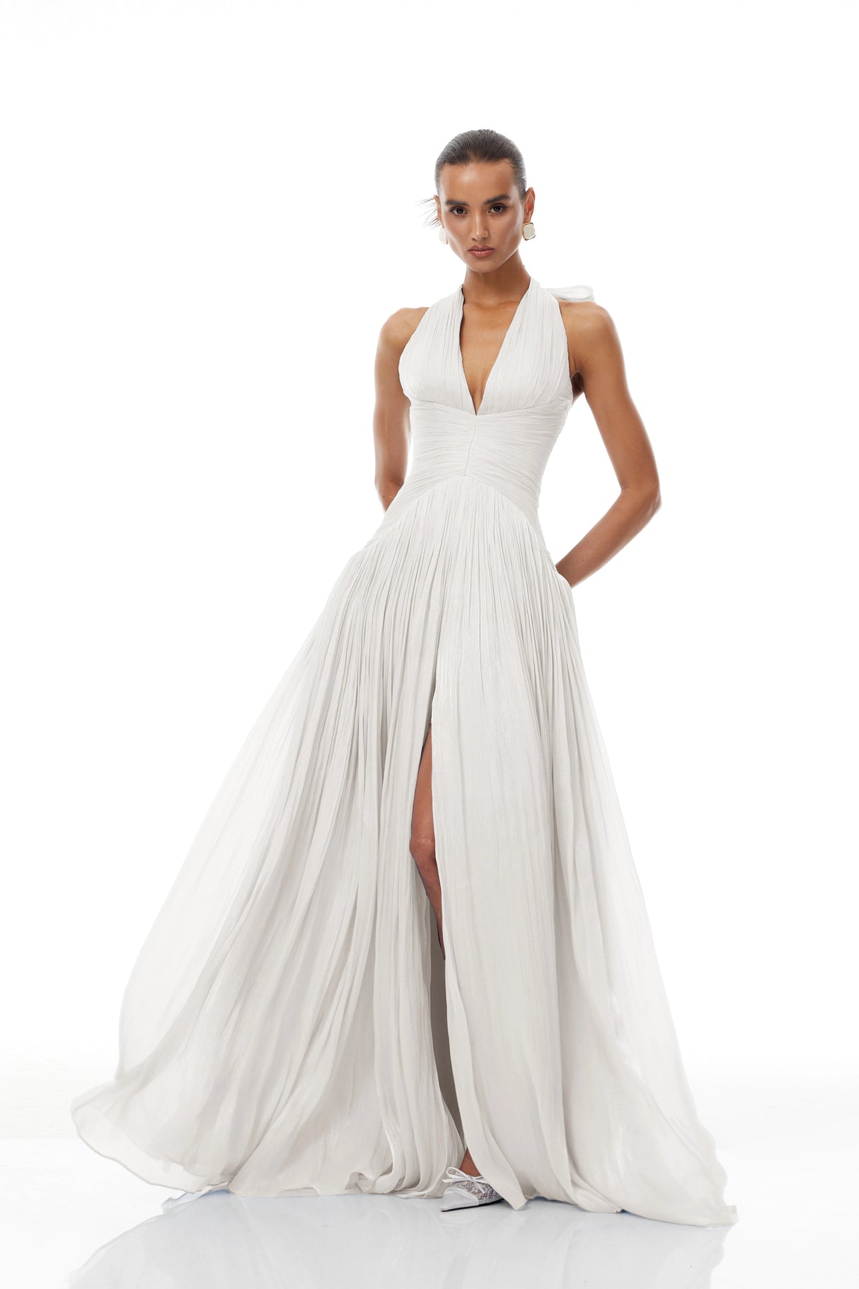 Térébenthine White Glossy Gathered Maxi Dress