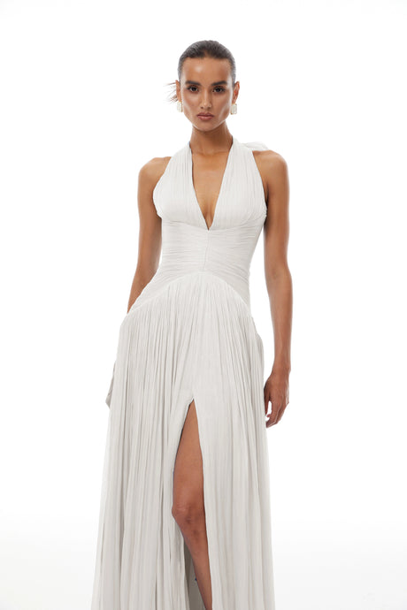 Tessa Maxi Dress White Glossy Gathered