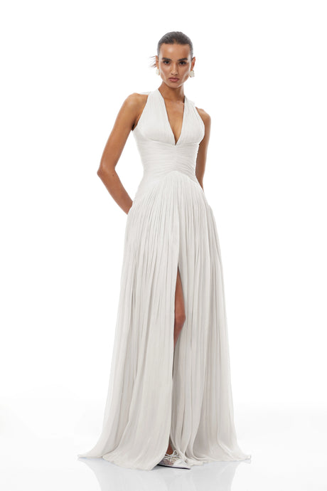 Tessa Maxi Dress White Glossy Gathered