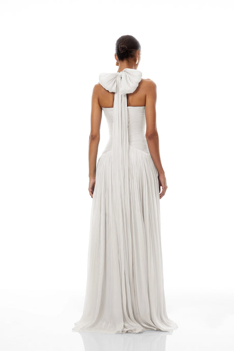 Tessa Maxi Dress White Glossy Gathered