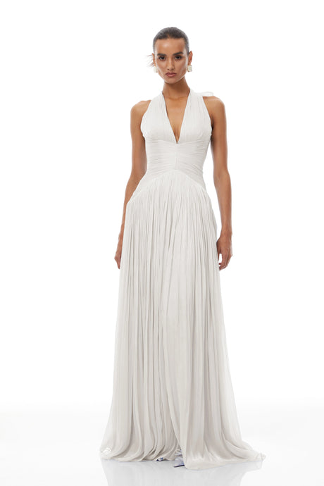 Tessa Maxi Dress White Glossy Gathered