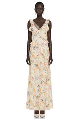 Teresa Cream Floral Print Midi Dress with Lace Panels