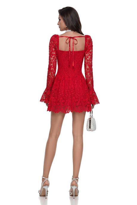 Antonietta Mini Dress Red Ruched Lace