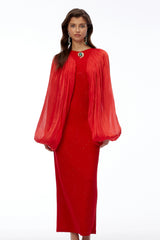 Tessa Red Ruched Maxi Dress with Ballon Sleeves
