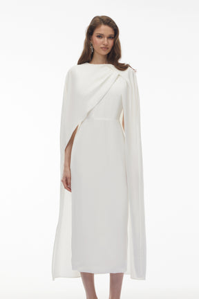 Tetyana White Cape Asymmetrical Midi Dress