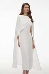 Tetyana White Cape Asymmetrical Midi Dress