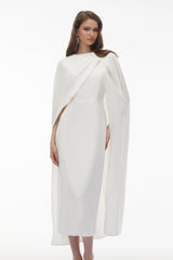 Tetyana White Cape Asymmetrical Midi Dress