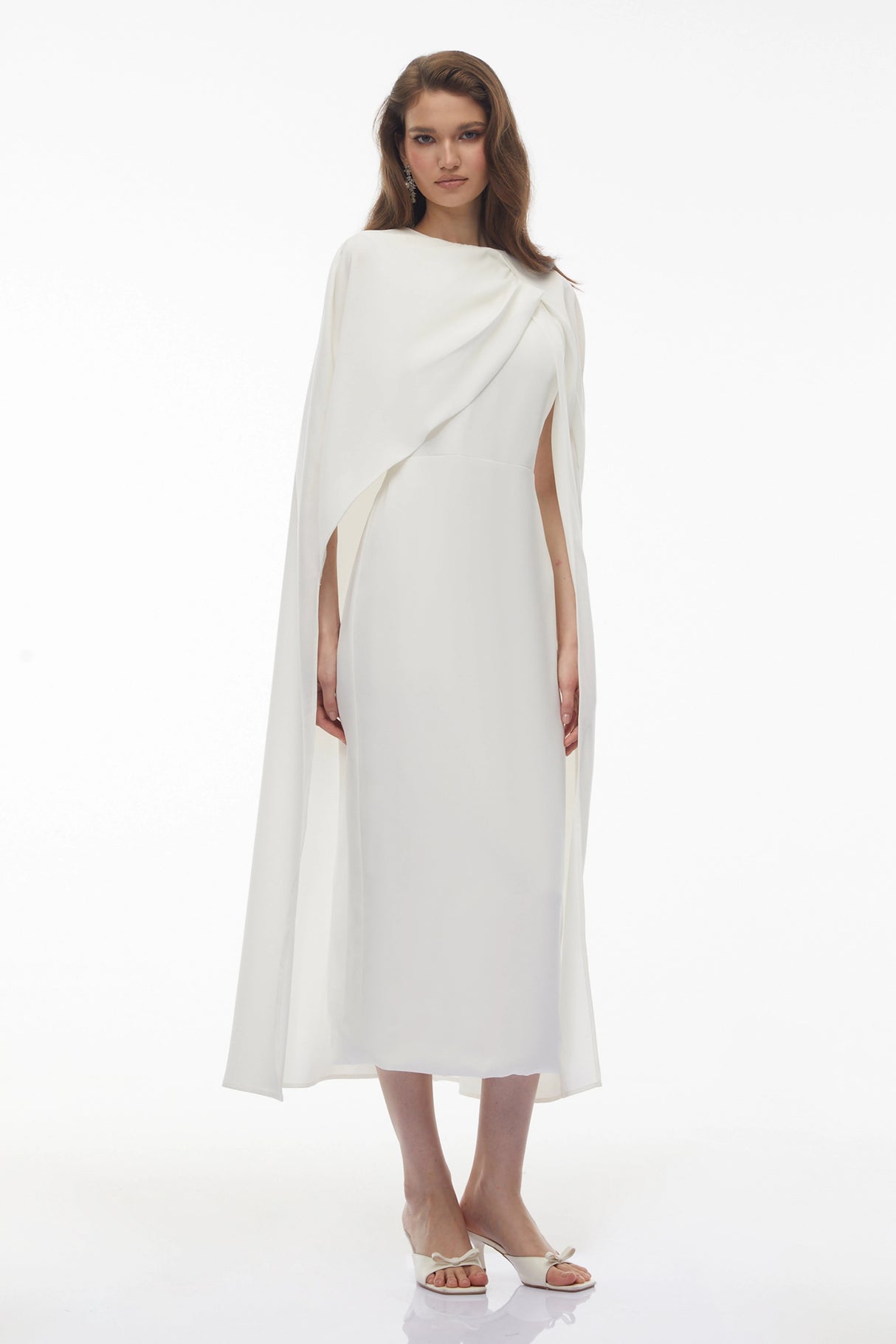Tetyana White Cape Asymmetrical Midi Dress