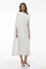 Tetyana White Cape Asymmetrical Midi Dress