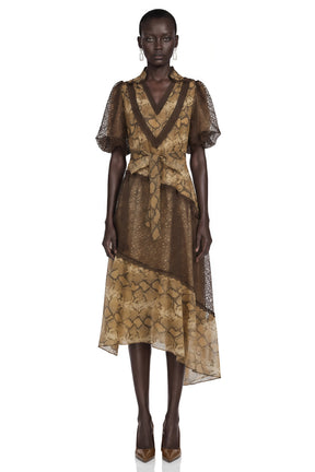 Thalassa Brown Lace VNeck Midi Dress