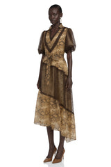 Thalassa Brown Lace VNeck Midi Dress