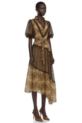 Thalassa Brown Lace VNeck Midi Dress