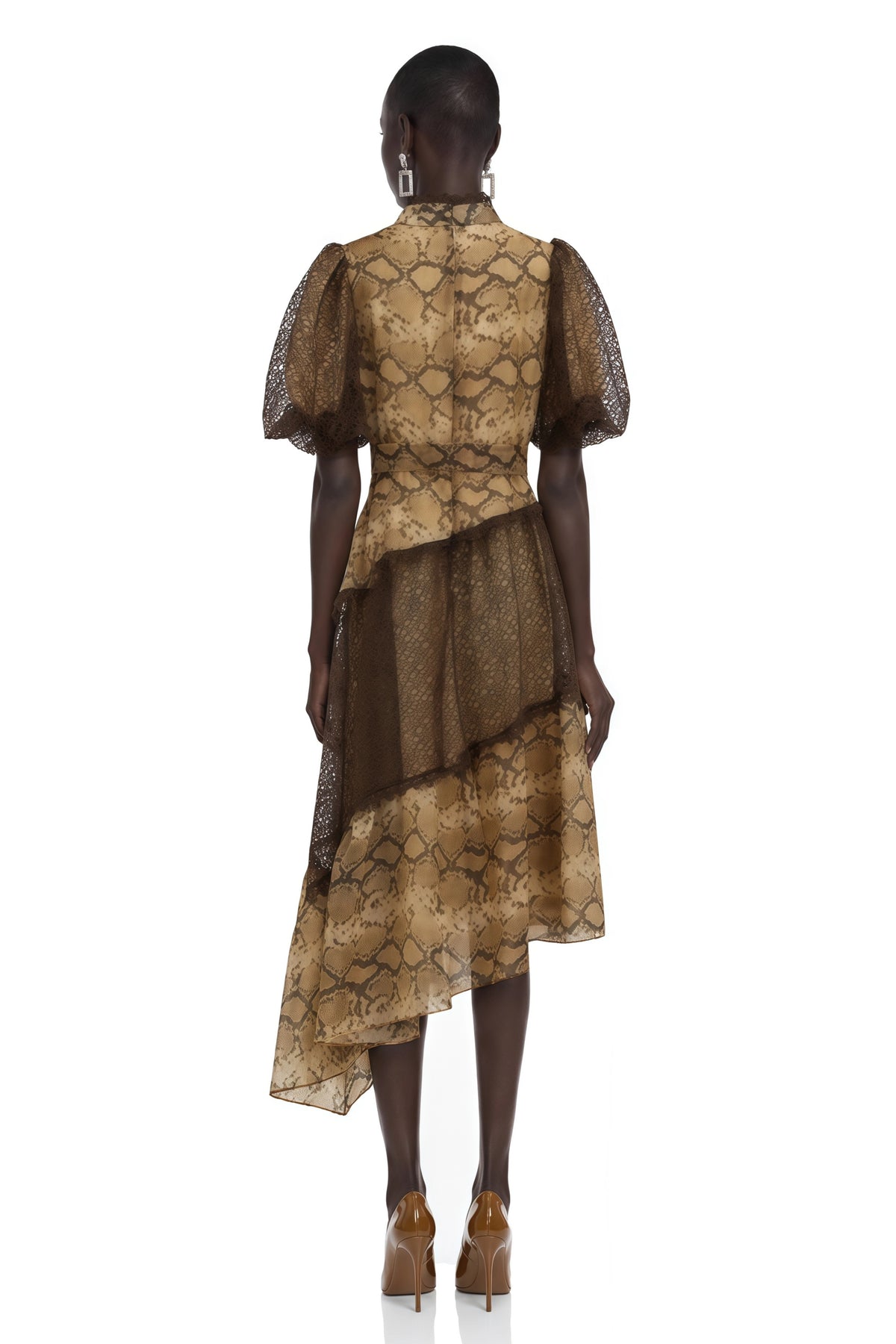 Thalassa Brown Lace VNeck Midi Dress