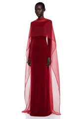 Thalassa Red Maxi Dress with Cape Sleeves
