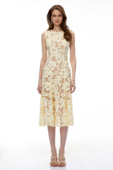 Thalassa Yellow Floral Lace Sleeveless Midi Dress