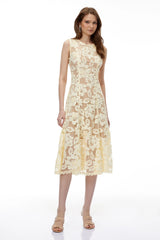 Thalassa Yellow Floral Lace Sleeveless Midi Dress