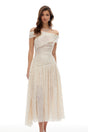 Thale Neutral Asymmetrical Textured Ruched Midi Dress