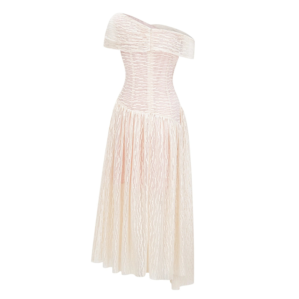 Thale Neutral Asymmetrical Textured Ruched Midi Dress