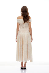 Thale Neutral Asymmetrical Textured Ruched Midi Dress