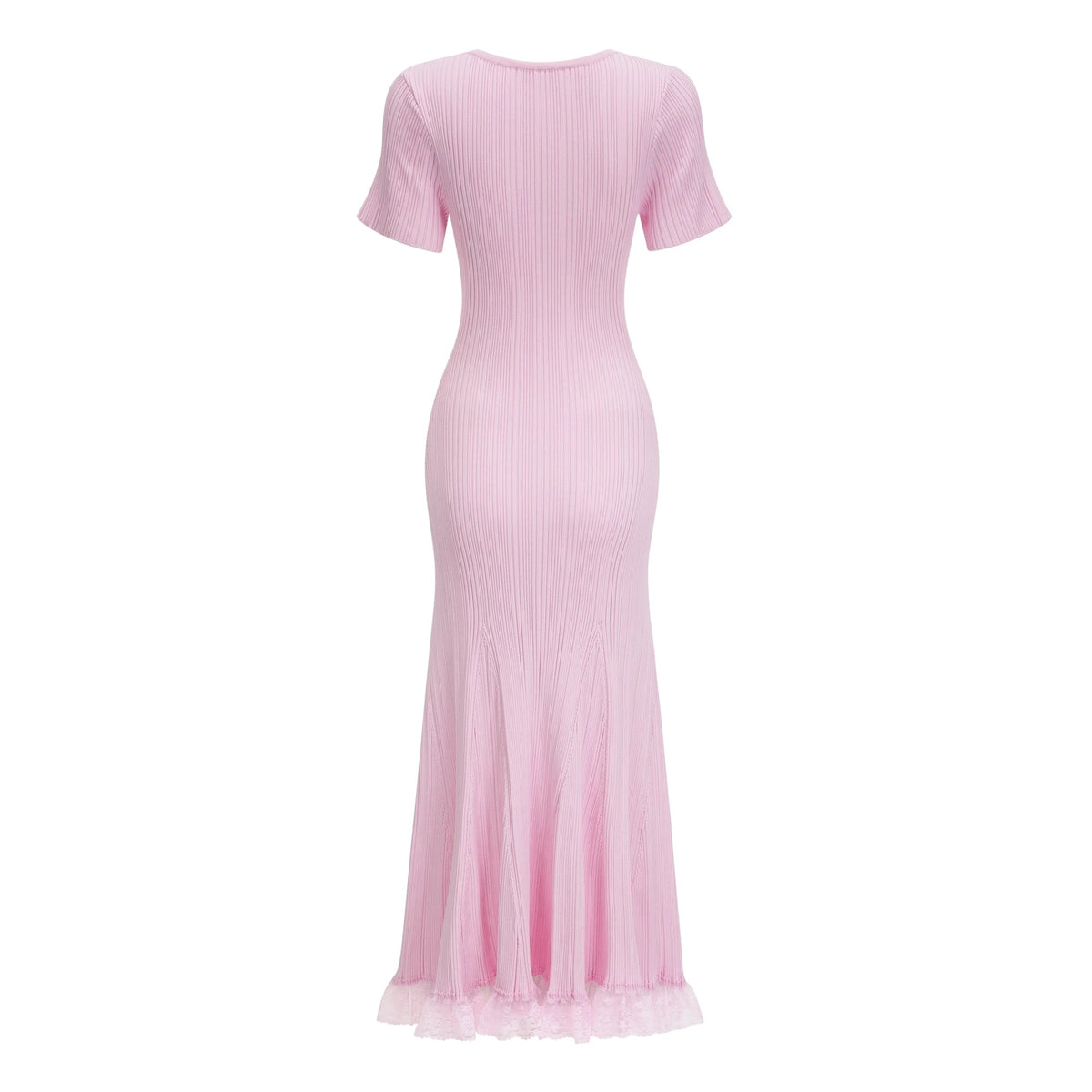 Thalya Pink Lace Trim Knit Midi Dress