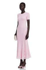 Thalya Pink Lace Trim Knit Midi Dress