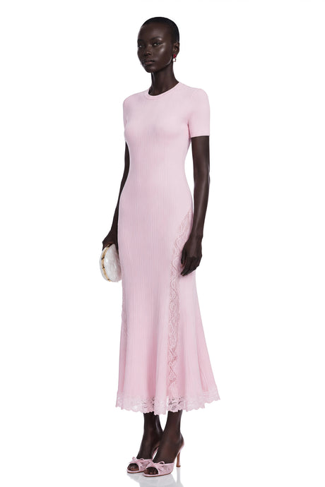 Lorenza Midi Dress Pink Lace Trim Knit