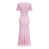 Thalya Pink Lace Trim Knit Midi Dress