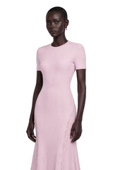 Thalya Pink Lace Trim Knit Midi Dress